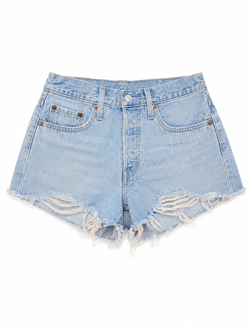 Levi's 501 Light Blue Distressed Denim Shorts, Size 25